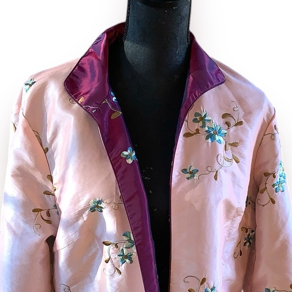 Reversible embroidered open front Chinoiserie coat/bed jacket - Picture 2 of 7